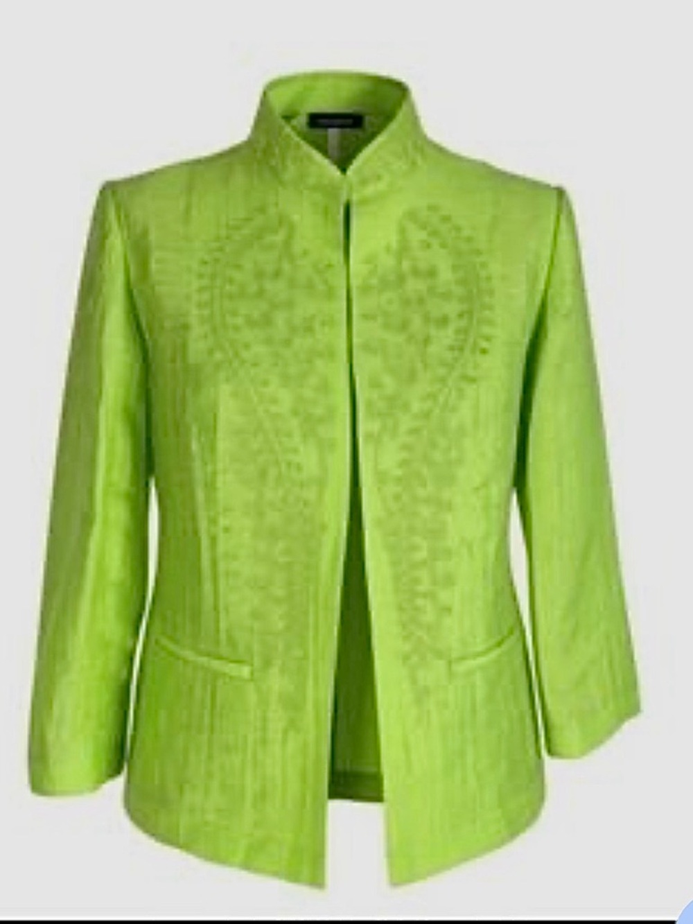 Chicos Womens size 2 Large 12 NWT Wild Lime embroidered blazer jacket open front